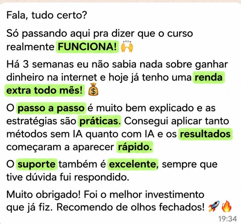 Depoimento mostrando ganhos rápidos no WhatsApp